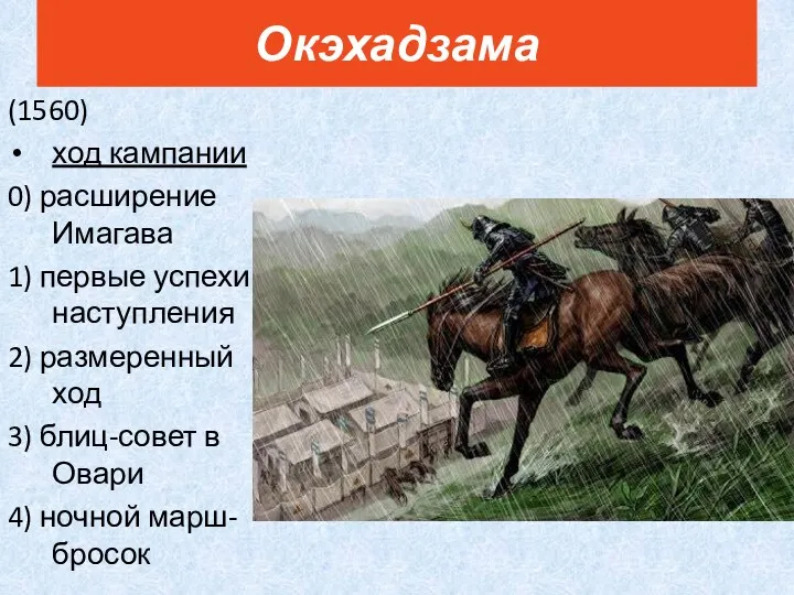 (1560) ход кампании 0) расширение Имагава 1) первые успехи наступления