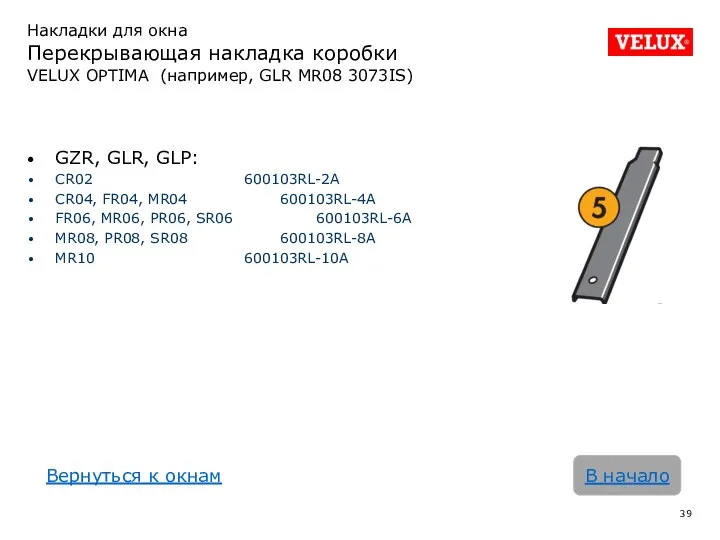 Накладки для окна Перекрывающая накладка коробки VELUX OPTIMA (например, GLR