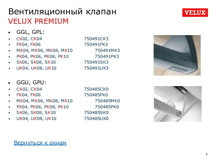 Вентиляционный клапан VELUX PREMIUM GGL, GPL: CK02, CK04 750491CK3 FK04,