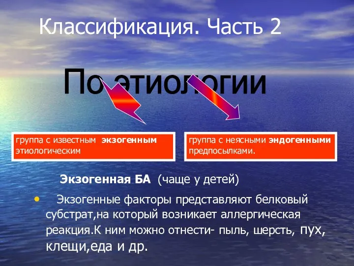 Классификация. Часть 2 Экзогенная БА (чаще у детей) Экзогенные факторы