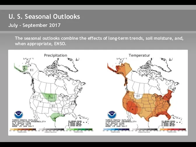 U. S. Seasonal Outlooks Precipitation Temperature July – September 2017