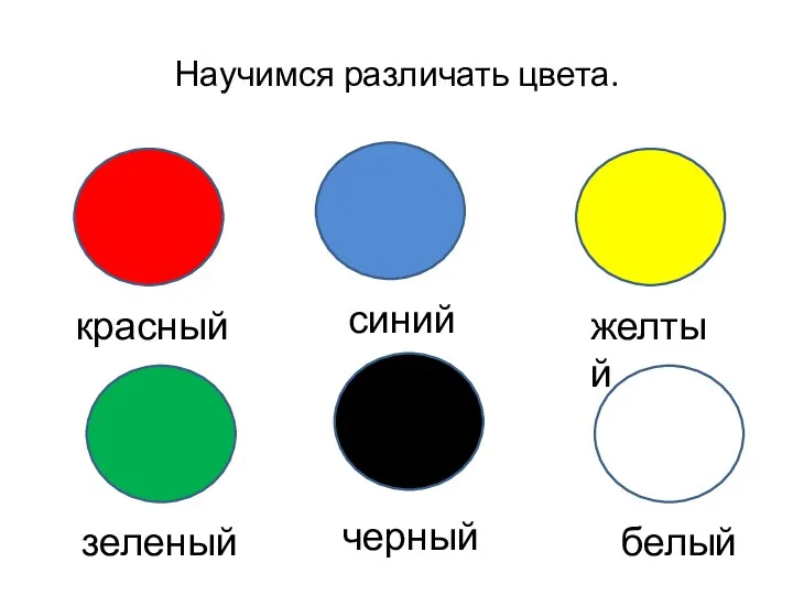 Научимся различать цвета. красный синий желтый белый черный зеленый