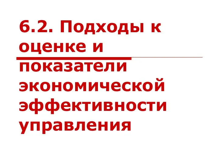 6.2. Подходы к оценке и показатели экономической эффективности управления