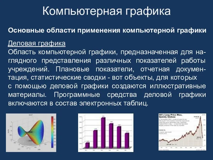 Деловая графика Область компьютерной графики, предназначенная для на-глядного представления различных