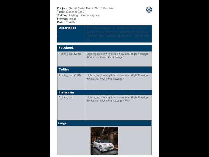 Project: Global Social Media Plan // October Topic: Concept Car