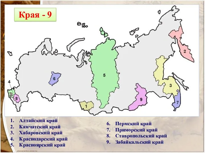 Алтайский край Камчатский край Хабаровский край Краснодарский край Красноярский край