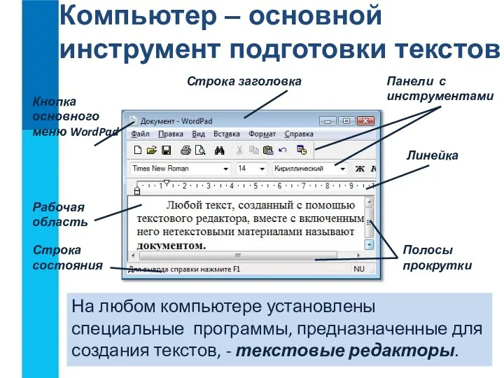 На любом компьютере установлены специальные программы, предназначенные для создания текстов,