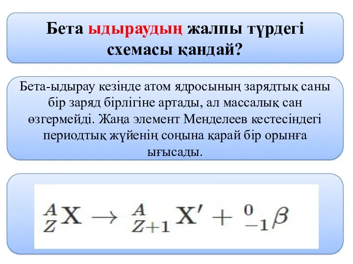 Бета ыдыраудың жалпы түрдегі схемасы қандай? Бета-ыдырау кезінде атом ядросының