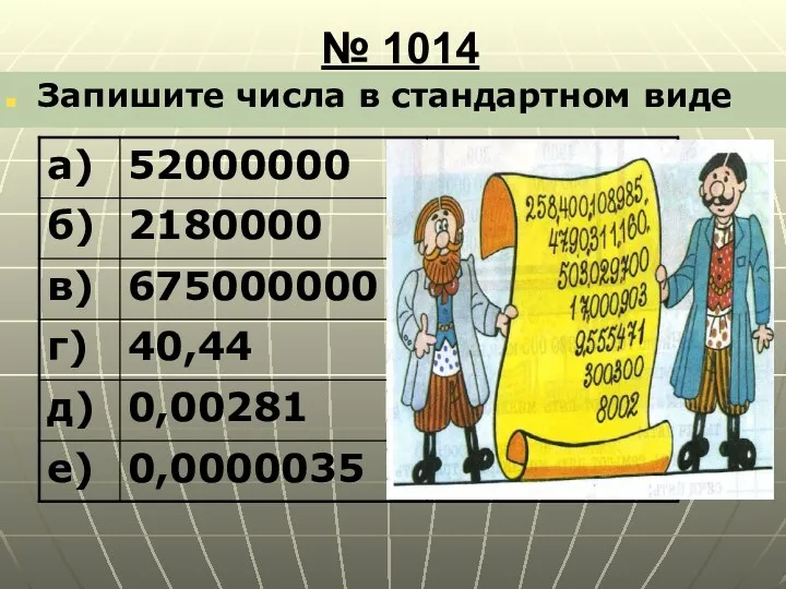 № 1014 Запишите числа в стандартном виде