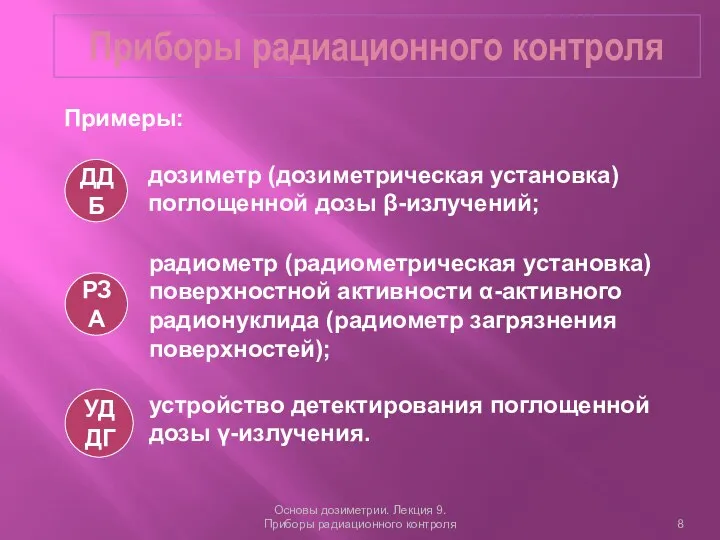 Приборы радиационного контроля Основы дозиметрии. Лекция 9. Приборы радиационного контроля