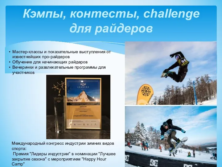 Кэмпы, контесты, challenge для райдеров Мастер-классы и показательные выступления от