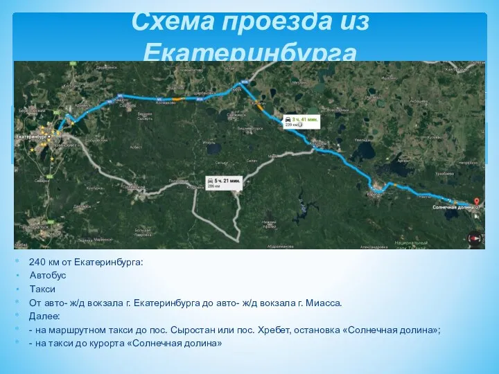 Схема проезда из Екатеринбурга 240 км от Екатеринбурга: Автобус Такси