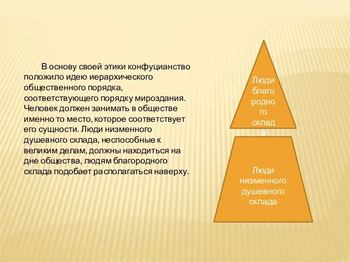 В основу своей этики конфуцианство положило идею иерархического общественного порядка,