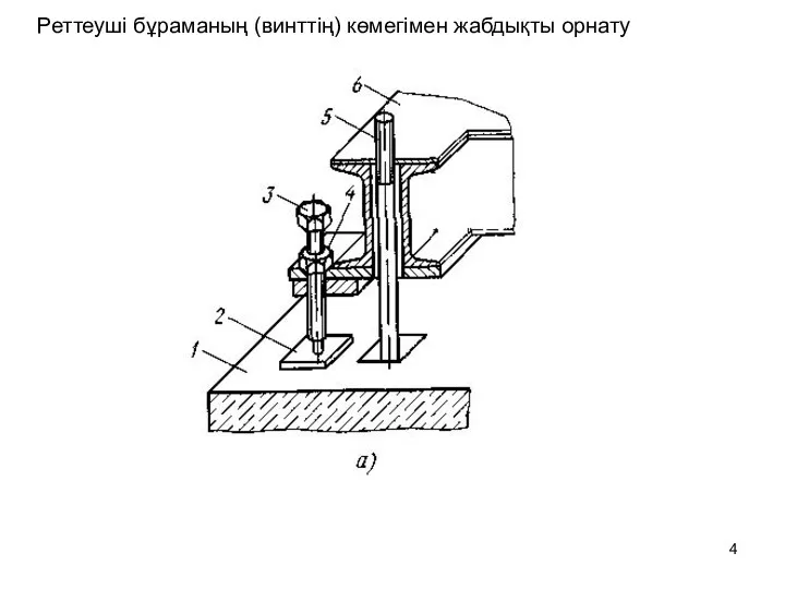 Реттеуші бұраманың (винттің) көмегімен жабдықты орнату