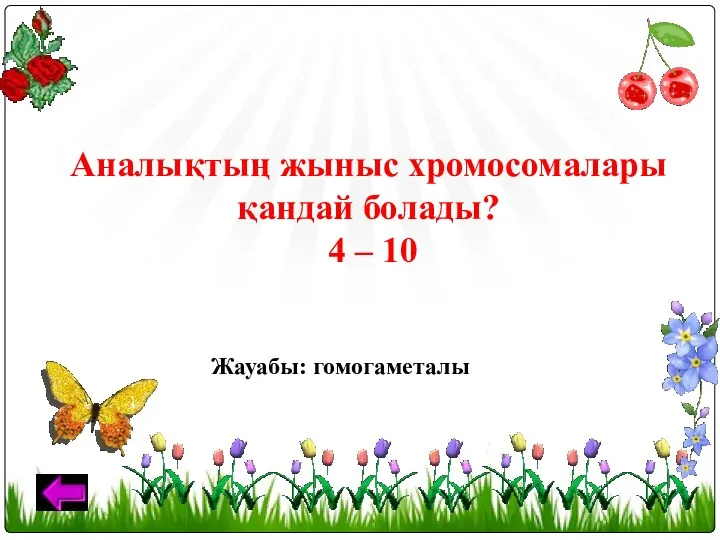 Аналықтың жыныс хромосомалары қандай болады? 4 – 10 Жауабы: гомогаметалы