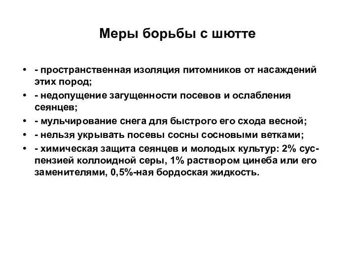 Меры борьбы с шютте - пространственная изоляция питомников от насаждений