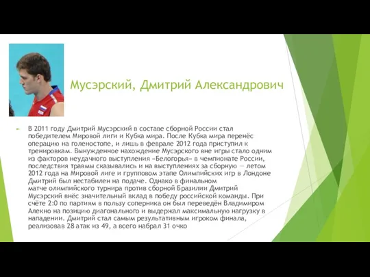 Мусэрский, Дмитрий Александрович В 2011 году Дмитрий Мусэрский в составе