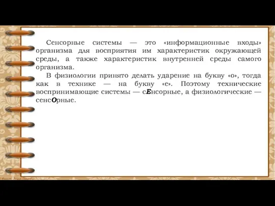 Сенсорные системы — это «информационные входы» организма для восприятия им