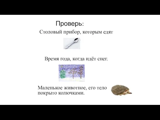 Проверь: Столовый прибор, которым едят суп. Время года, когда идёт