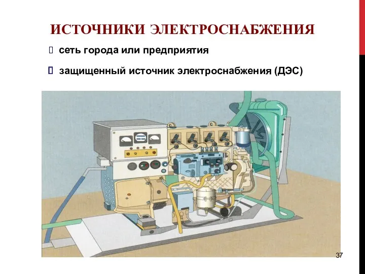 сеть города или предприятия защищенный источник электроснабжения (ДЭС) ИСТОЧНИКИ ЭЛЕКТРОСНАБЖЕНИЯ