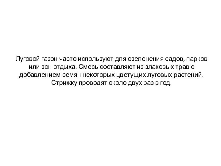 Луговой газон часто используют для озеленения садов, парков или зон