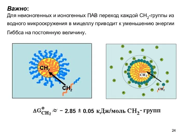 Важно: Для неионогенных и ионогенных ПАВ переход каждой СН2-группы из