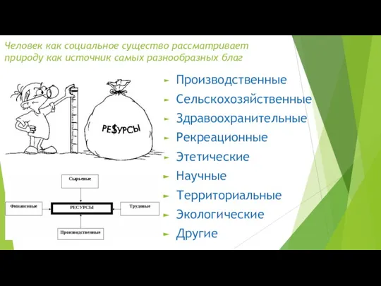 Человек как социальное существо рассматривает природу как источник самых разнообразных