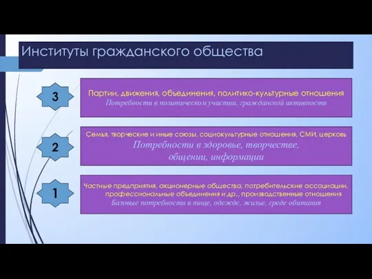 Институты гражданского общества Партии, движения, объединения, политико-культурные отношения Потребности в