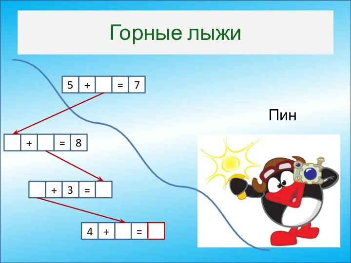 Горные лыжи Пин 5 + = 7 + 8 = + + 4 = 3 =