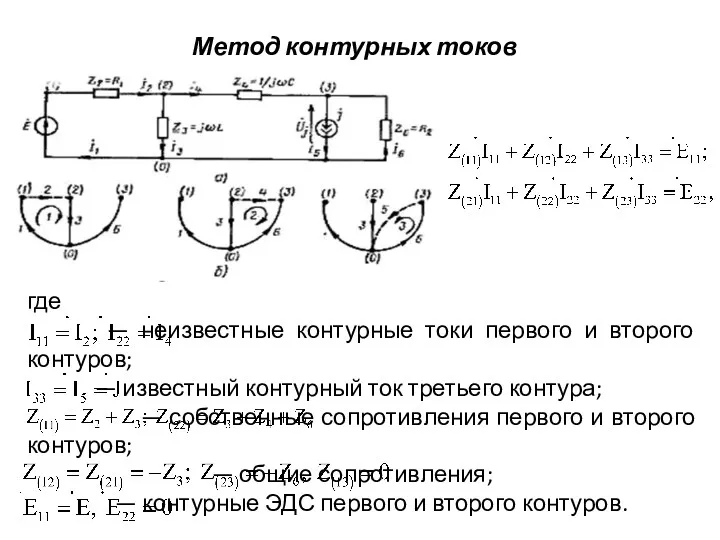 Метод контурных токов где — неизвестные контурные токи первого и второго контуров; —