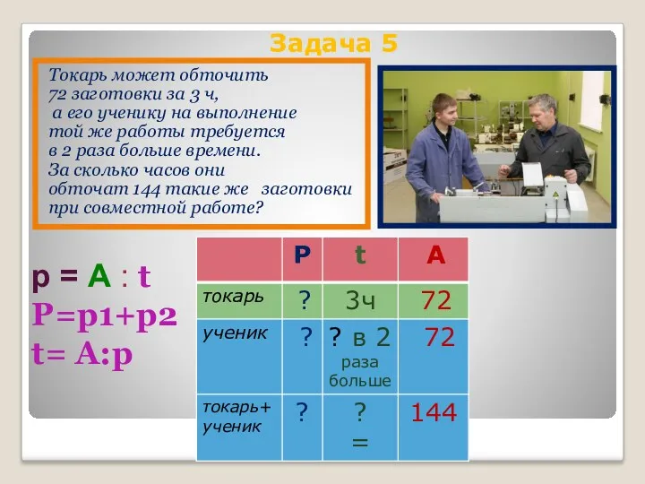 Токарь может обточить 72 заготовки за 3 ч, а его