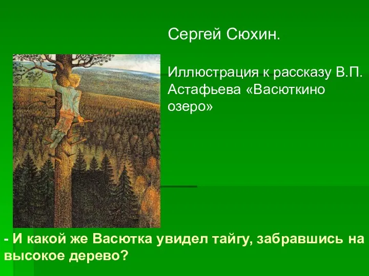 Сергей Сюхин. Иллюстрация к рассказу В.П.Астафьева «Васюткино озеро» - И