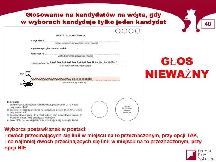 Głosowanie na kandydatów na wójta, gdy w wyborach kandyduje tylko