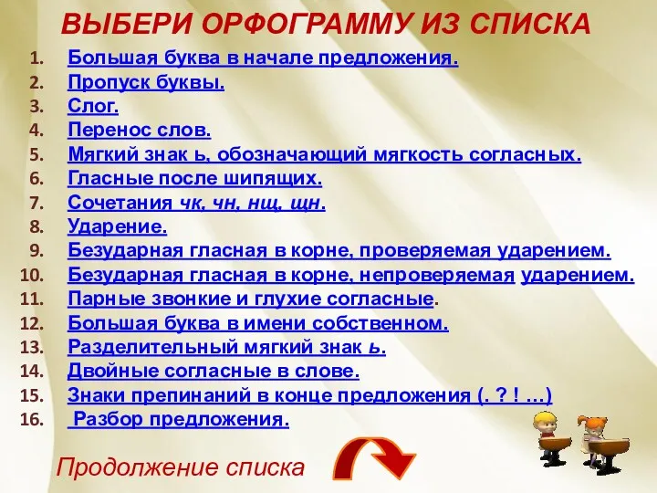 Большая буква в начале предложения. Пропуск буквы. Слог. Перенос слов.