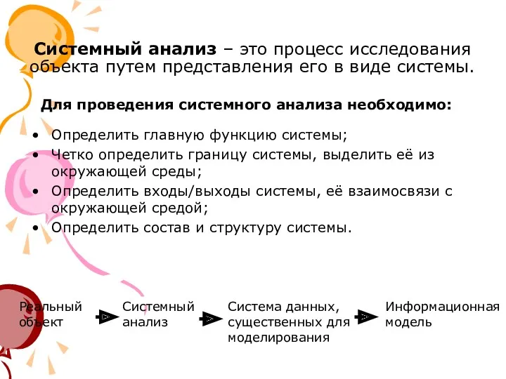 Системный анализ – это процесс исследования объекта путем представления его