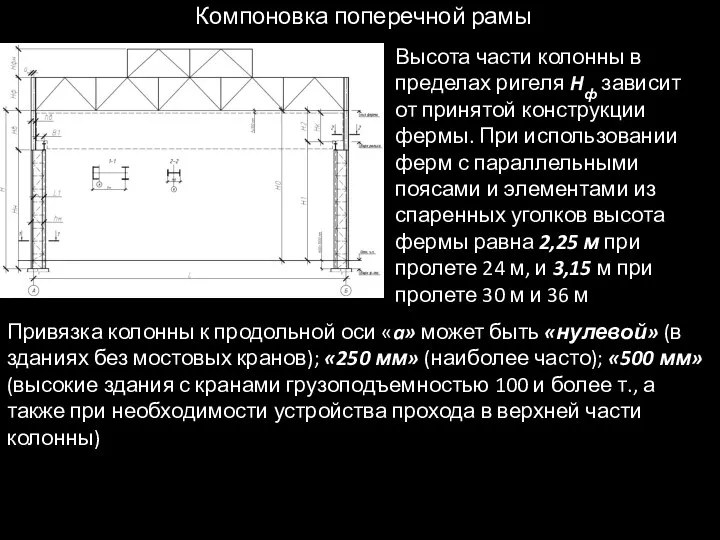 Компоновка поперечной рамы Высота части колонны в пределах ригеля Hф зависит от принятой