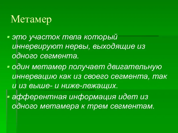 Метамер это участок тела который иннервируют нервы, выходящие из одного