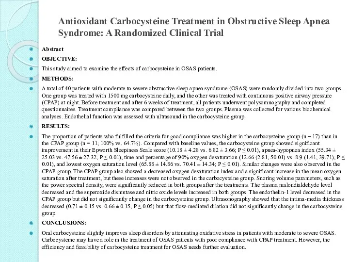 Antioxidant Carbocysteine Treatment in Obstructive Sleep Apnea Syndrome: A Randomized