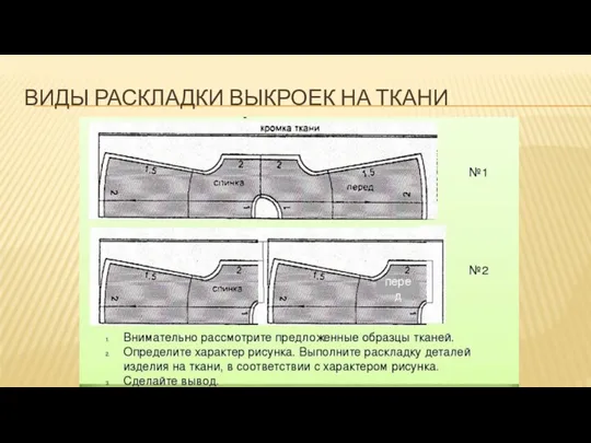 ВИДЫ РАСКЛАДКИ ВЫКРОЕК НА ТКАНИ