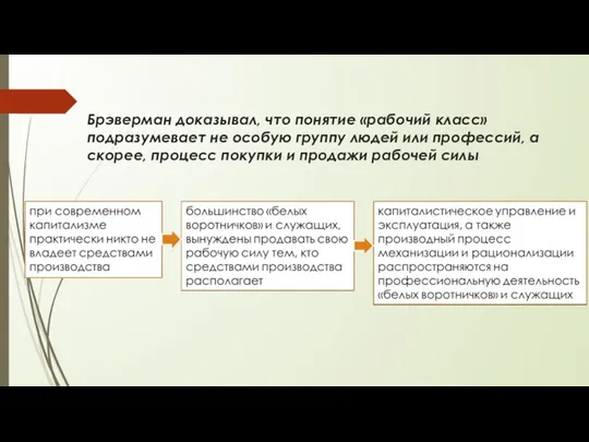 Брэверман доказывал, что понятие «рабочий класс» подразумевает не особую группу