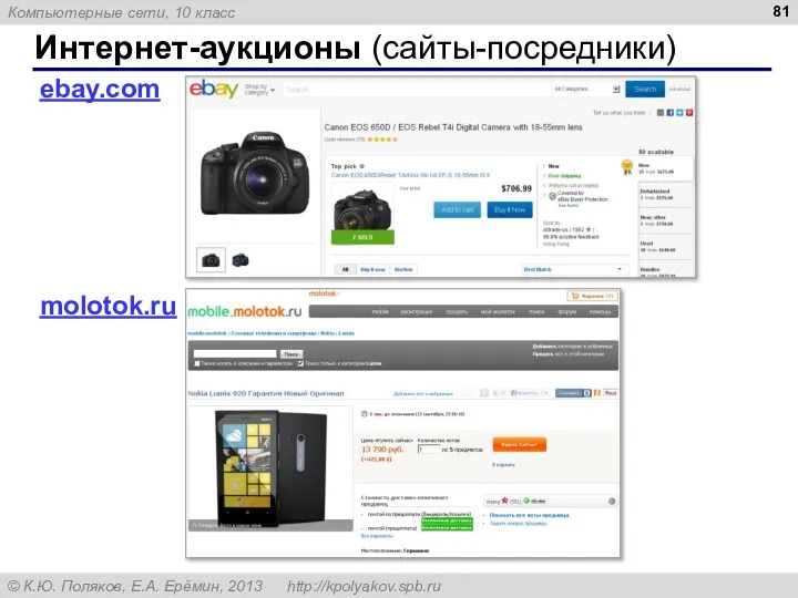 Интернет-аукционы (сайты-посредники) ebay.com molotok.ru