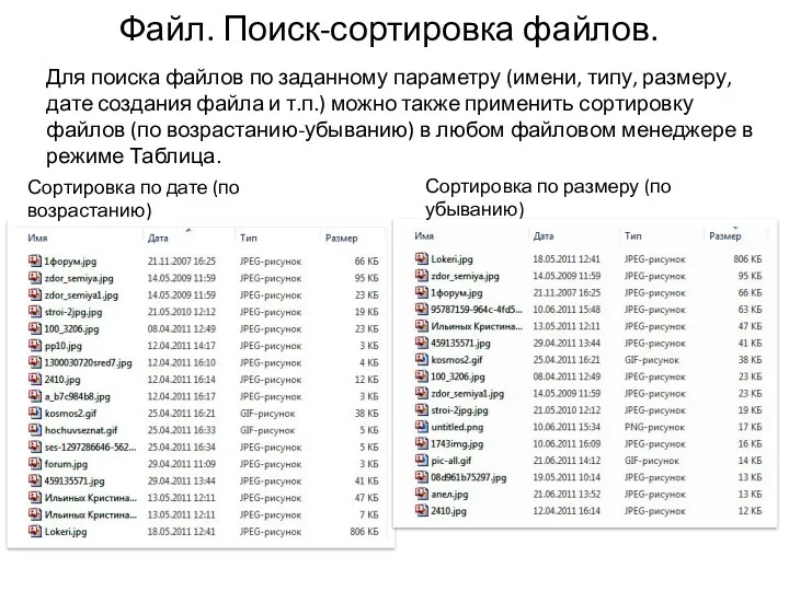 Файл. Поиск-сортировка файлов. Для поиска файлов по заданному параметру (имени,