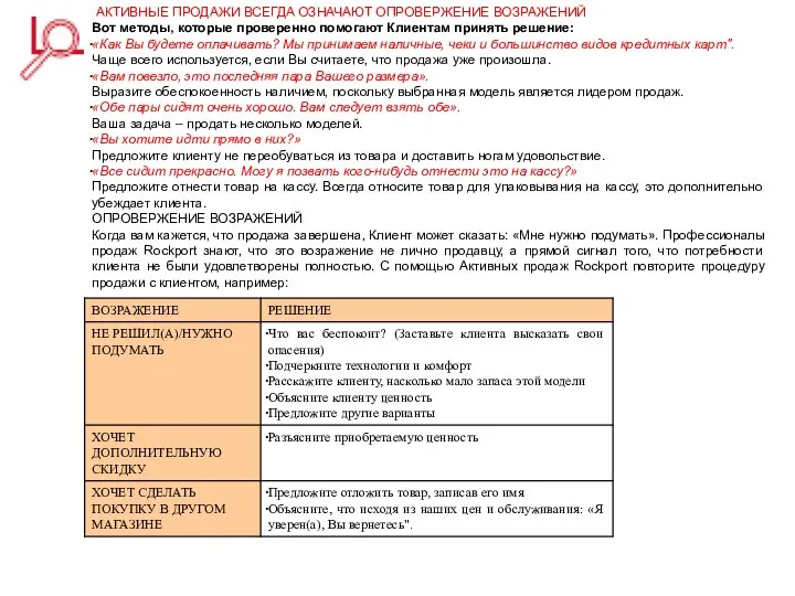 АКТИВНЫЕ ПРОДАЖИ ВСЕГДА ОЗНАЧАЮТ ОПРОВЕРЖЕНИЕ ВОЗРАЖЕНИЙ Вот методы, которые проверенно