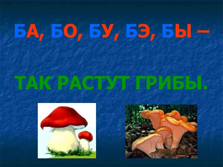 БА, БО, БУ, БЭ, БЫ – ТАК РАСТУТ ГРИБЫ.