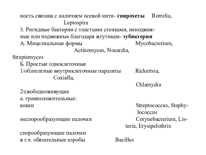 ность связана с наличием осевой нити- спирохеты Borrelia, Leptospira 3.