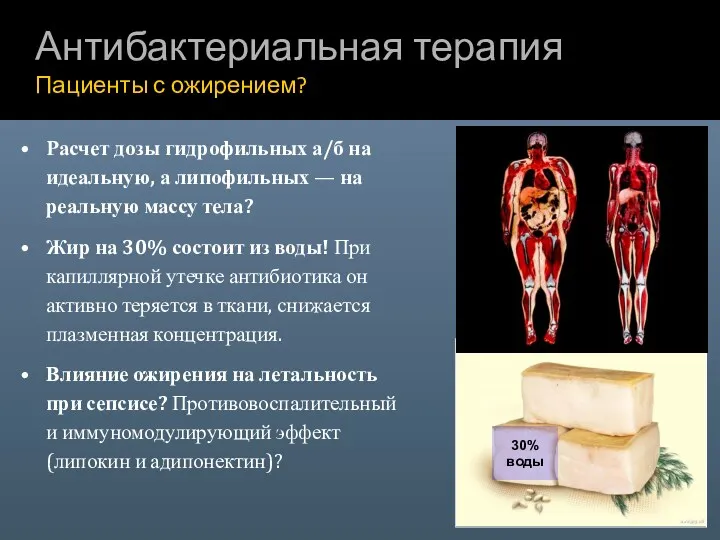 Антибактериальная терапия Пациенты с ожирением? Расчет дозы гидрофильных а/б на