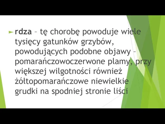 rdza – tę chorobę powoduje wiele tysięcy gatunków grzybów, powodujących