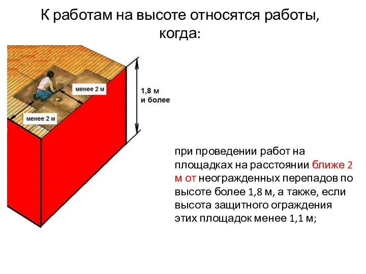 К работам на высоте относятся работы, когда: при проведении работ