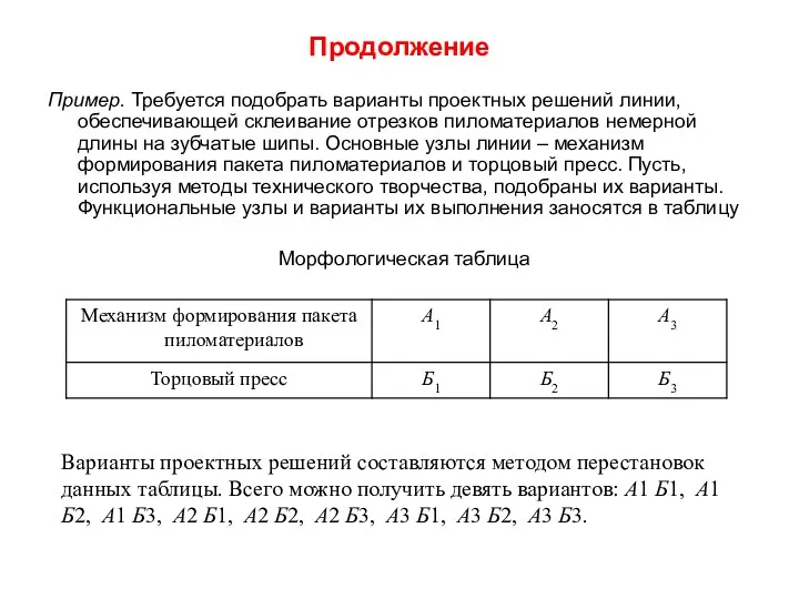 Продолжение Пример. Требуется подобрать варианты проектных решений линии, обеспечивающей склеивание