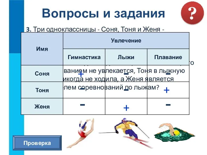 Вопросы и задания 3. Три одноклассницы - Соня, Тоня и